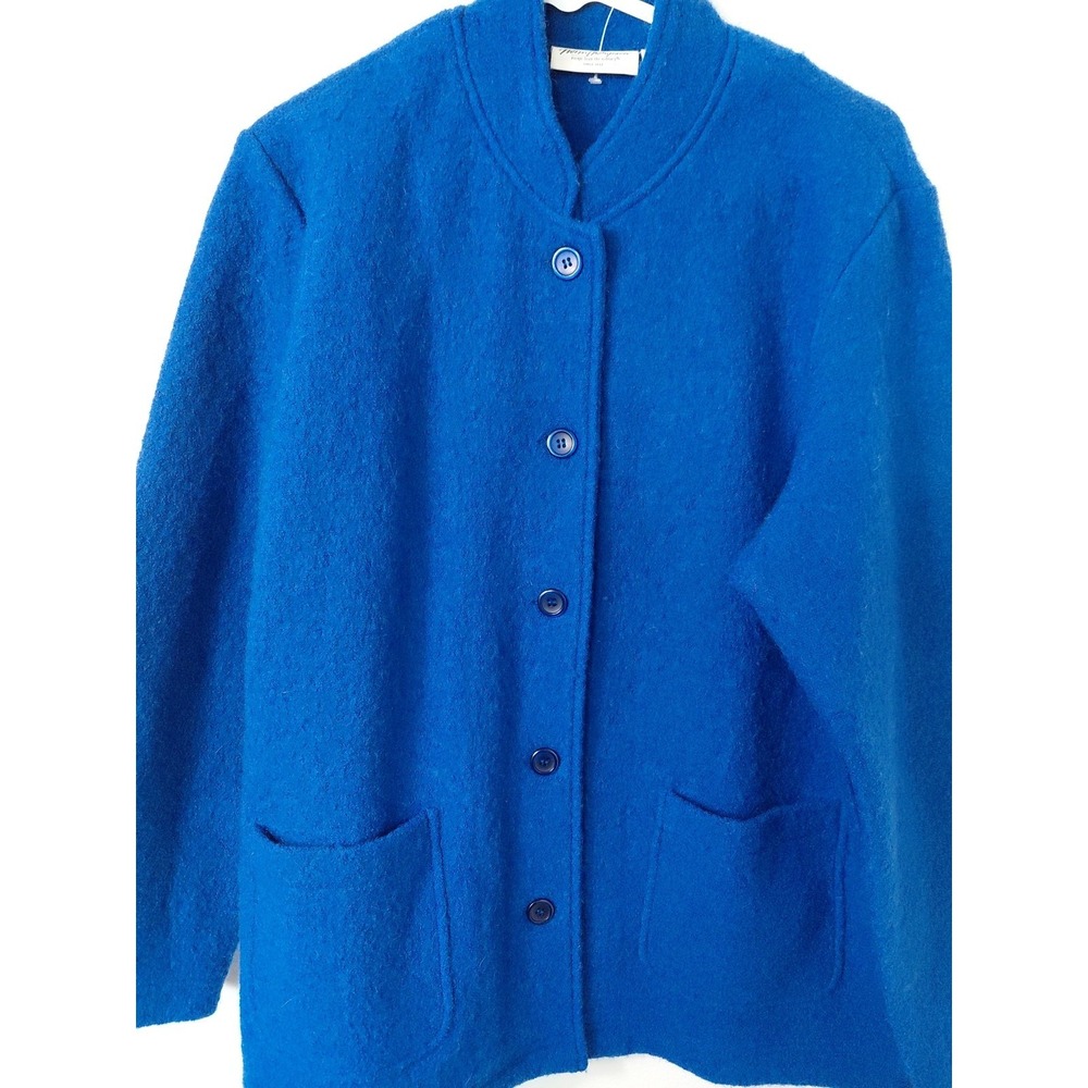 Vtg Norm Thompson Cobalt Blue Boiled 100 % Wool Jacket Wms Sz XL P Button Up